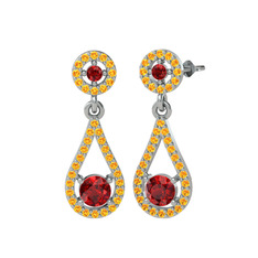 Montezuma Küpe - Garnet ve sitrin 14 ayar beyaz altın küpe #tl7oca