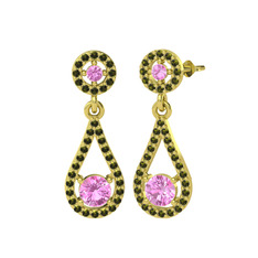 Montezuma Küpe - Pembe kuvars ve peridot 8 ayar altın küpe #tr2u8