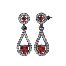 Montezuma Küpe - Garnet ve swarovski 925 ayar siyah rodyum kaplama gümüş küpe #tvz0jz