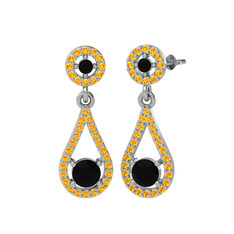 Montezuma Küpe - Siyah zirkon ve sitrin 8 ayar beyaz altın küpe #tygqmc