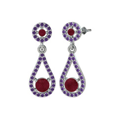 Montezuma Küpe - Kök yakut ve ametist 14 ayar beyaz altın küpe #tyh4sj