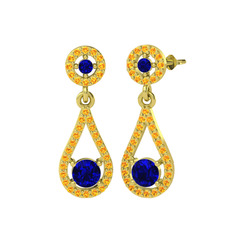 Lab safir ve sitrin 925 ayar altın kaplama gümüş küpe