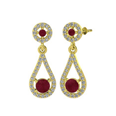 Kök yakut ve swarovski 14 ayar altın küpe