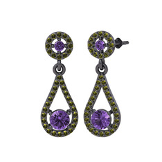 Montezuma Küpe - Ametist ve peridot 925 ayar siyah rodyum kaplama gümüş küpe #unyaek