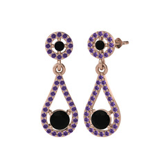 Montezuma Küpe - Siyah zirkon ve ametist 8 ayar rose altın küpe #utfof8