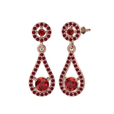 Garnet ve kök yakut 18 ayar rose altın küpe