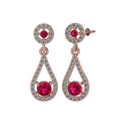 Montezuma Küpe - Rodolit garnet ve pırlanta 18 ayar rose altın küpe (0.792 karat) #vba9jf