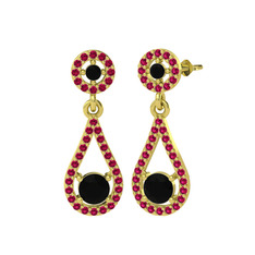 Siyah zirkon ve rodolit garnet 18 ayar altın küpe