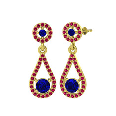 Montezuma Küpe - Lab safir ve rodolit garnet 18 ayar altın küpe #w4yxts