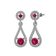 Montezuma Küpe - Rodolit garnet ve beyaz zirkon 14 ayar beyaz altın küpe #wopxos