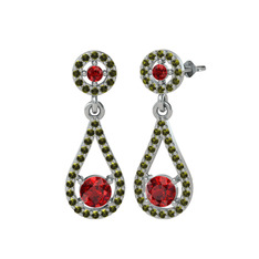 Montezuma Küpe - Garnet ve peridot 8 ayar beyaz altın küpe #wq7ec1