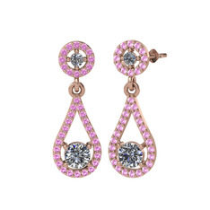 Montezuma Küpe - Pırlanta ve pembe kuvars 14 ayar rose altın küpe (2 karat) #x44ee2