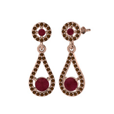 Montezuma Küpe - Kök yakut ve dumanlı kuvars 18 ayar rose altın küpe #x6ezwv