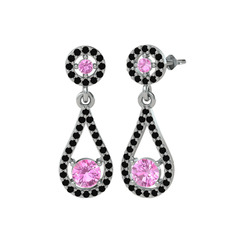 Montezuma Küpe - Pembe kuvars ve siyah zirkon 8 ayar beyaz altın küpe #xbmy2x