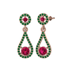 Montezuma Küpe - Rodolit garnet ve yeşil kuvars 925 ayar rose altın kaplama gümüş küpe #xeqrhj