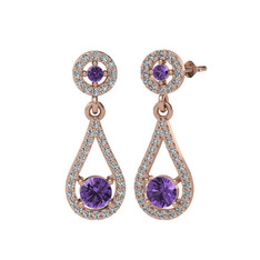 Montezuma Küpe - Ametist ve swarovski 14 ayar rose altın küpe #xplo7t