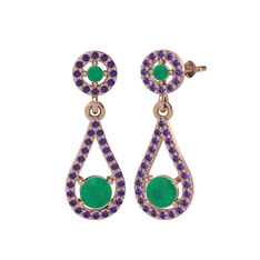 Montezuma Küpe - Kök zümrüt ve ametist 925 ayar rose altın kaplama gümüş küpe #xy9de0