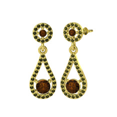 Montezuma Küpe - Dumanlı kuvars ve peridot 925 ayar altın kaplama gümüş küpe #y00n3i