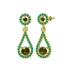 Montezuma Küpe - Peridot ve kök zümrüt 8 ayar altın küpe #y0qn4d