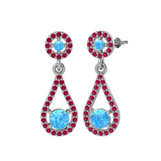 Akuamarin ve rodolit garnet 18 ayar beyaz altın küpe