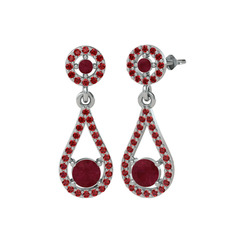 Montezuma Küpe - Kök yakut ve garnet 18 ayar beyaz altın küpe #ydc59t