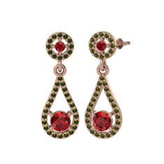 Garnet ve peridot 14 ayar rose altın küpe