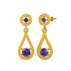 Montezuma Küpe - Ametist ve sitrin 925 ayar altın kaplama gümüş küpe #z952np