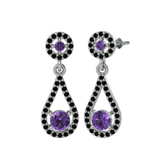 Montezuma Küpe - Ametist ve siyah zirkon 14 ayar beyaz altın küpe #zevy7b