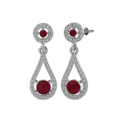 Kök yakut ve swarovski 8 ayar beyaz altın küpe
