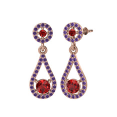 Montezuma Küpe - Garnet ve ametist 14 ayar rose altın küpe #zliyk6