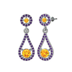 Montezuma Küpe - Sitrin ve ametist 8 ayar beyaz altın küpe #zm5wx2