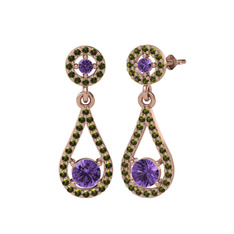 Montezuma Küpe - Ametist ve peridot 8 ayar rose altın küpe #znzxts