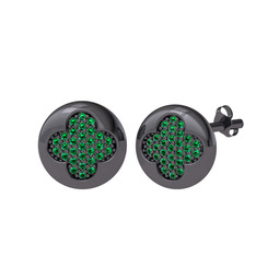 Lida Yonca Küpe - Yeşil kuvars 925 ayar siyah rodyum kaplama gümüş küpe #1hcusbq