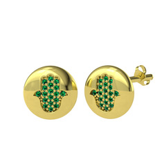Lida Hamsa Küpe - Yeşil kuvars 14 ayar altın küpe #16bjzam