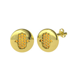 Lida Hamsa Küpe - Sitrin 8 ayar altın küpe #e6ia05