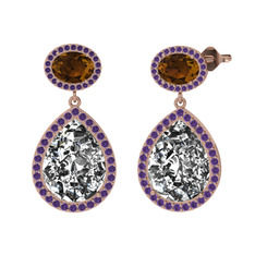 Beyaz zirkon, dumanlı kuvars ve ametist 18 ayar rose altın küpe