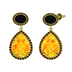 Lupine Küpe - Sitrin, siyah zirkon ve dumanlı kuvars 18 ayar altın küpe #10e3wul