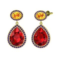 Garnet, sitrin ve ametist 8 ayar altın küpe