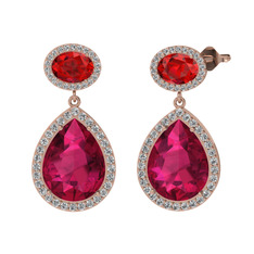 Rodolit garnet, garnet ve beyaz zirkon 925 ayar rose altın kaplama gümüş küpe