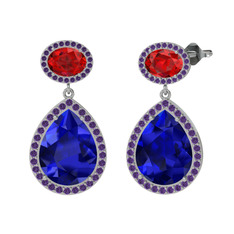 Lupine Küpe - Lab safir, garnet ve ametist 18 ayar beyaz altın küpe #10tgsit