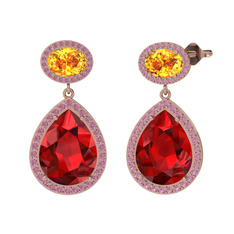Lupine Küpe - Garnet, sitrin ve pembe kuvars 925 ayar rose altın kaplama gümüş küpe #114t0p5