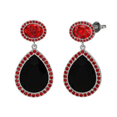 Lupine Küpe - Siyah zirkon ve garnet 18 ayar beyaz altın küpe #12aqcpr