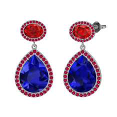Lab safir, garnet ve rodolit garnet 18 ayar beyaz altın küpe