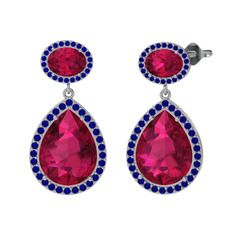 Rodolit garnet ve lab safir 8 ayar beyaz altın küpe