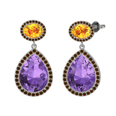 Lupine Küpe - Ametist, sitrin ve dumanlı kuvars 925 ayar gümüş küpe #13b230u