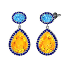 Lupine Küpe - Sitrin, akuamarin ve lab safir 18 ayar beyaz altın küpe #13om1lm