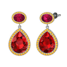 Lupine Küpe - Garnet, rodolit garnet ve sitrin 18 ayar beyaz altın küpe #13pccvy
