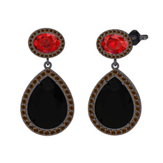 Lupine Küpe - Siyah zirkon, garnet ve dumanlı kuvars 925 ayar siyah rodyum kaplama gümüş küpe #13sipjk