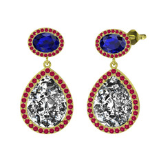 Lupine Küpe - Beyaz zirkon, lab safir ve rodolit garnet 8 ayar altın küpe #13w4wrn