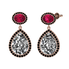 Lupine Küpe - Beyaz zirkon, rodolit garnet ve siyah zirkon 14 ayar rose altın küpe #140mjnh